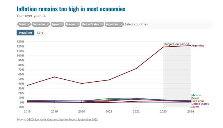 la-ocde-cambio-sus-pronosticos-para-argentina:-sera-el-unico-pais-del-g20-con-recesion-y-la-inflacion-mas-alta