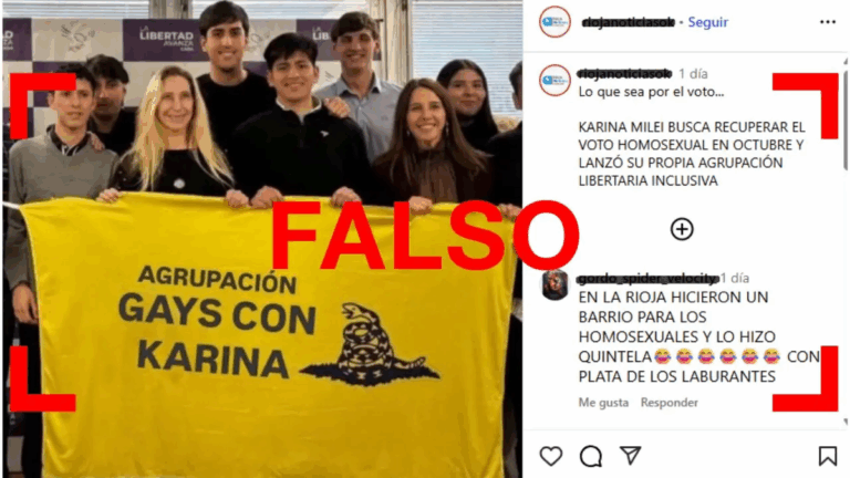 La foto de Karina Milei posando con una bandera de «agrupación gays con Karina» es un montaje