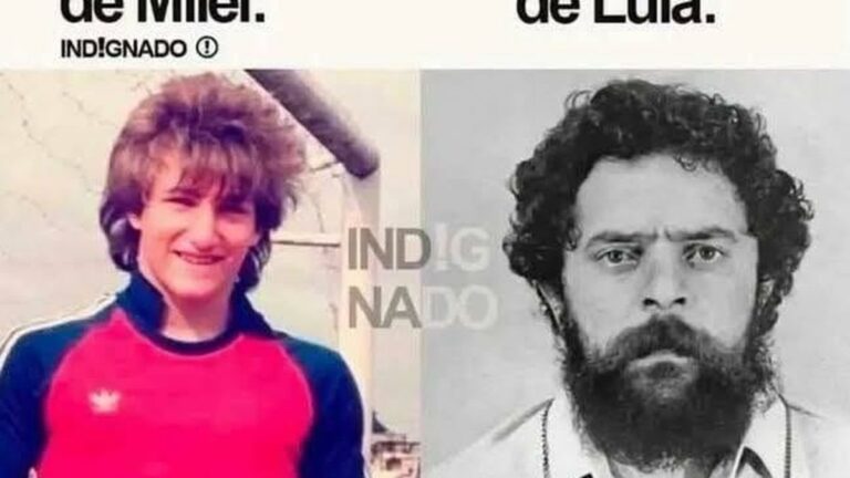 Fotografía de Javier Milei joven como arquero y Lula detenido en 1980